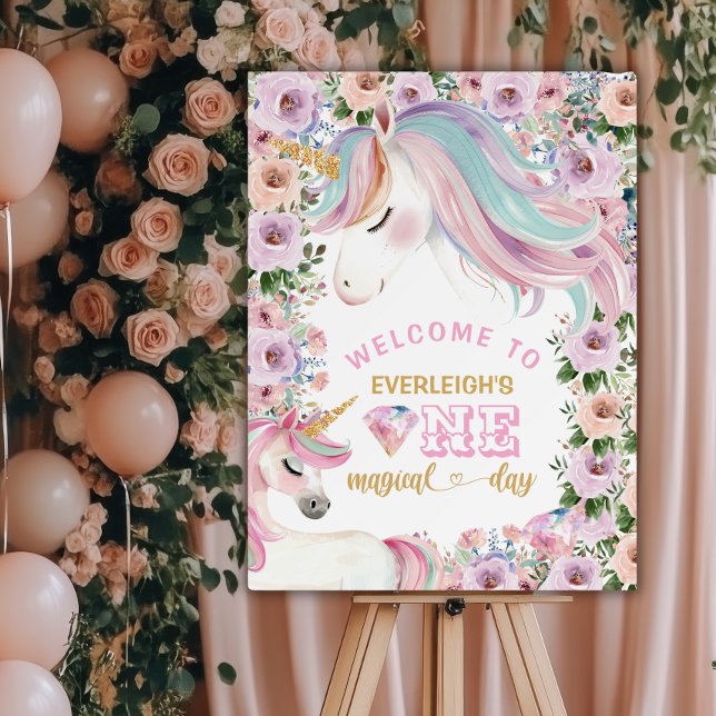 Pink Magical Unicorn Flower 1st birthday  Welcome Foam Board (Creator Uploaded)