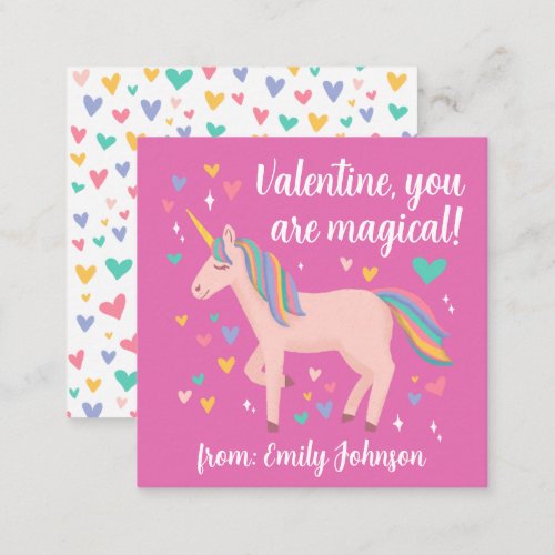 Pink Magical Unicorn Kids Classroom Valentine Note