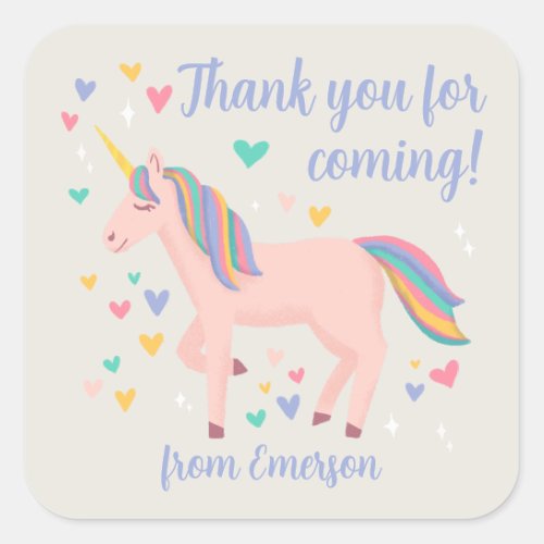 Pink Magical Unicorn Kids Party Favor Square Sticker