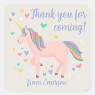 Pink Magical Unicorn Kids Party Favor Square Sticker
