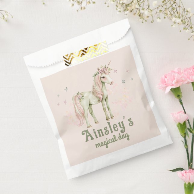 Pink Magical Unicorn Personalized Birthday Favor Bag (Sealed)