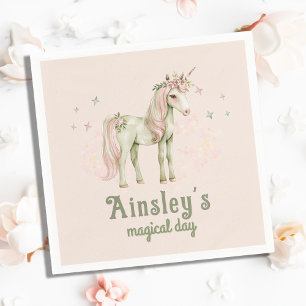 Pink Magical Unicorn Personalized Birthday Napkins