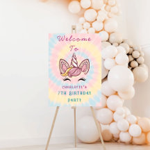 Pink Magical unicorn tie dye birthday welcome sign