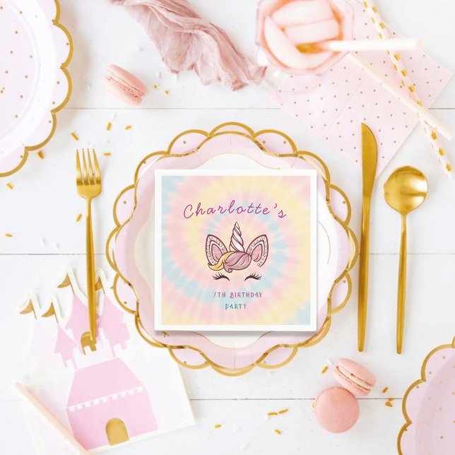 Pink Magical unicorn tie dye gold glitter birthday Napkins (Creator Uploaded)