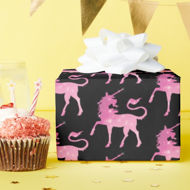 Pink magical unicorn tiled party pattern wrap wrapping paper (Birthday Party)