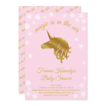 Pink Magical Unicorn Winter Baby Shower Invitation