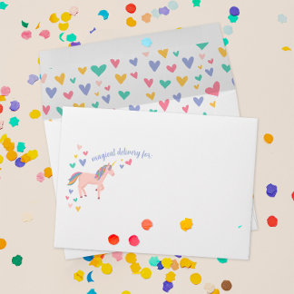 Pink Magical Unicorn with Rainbow Hearts Envelope