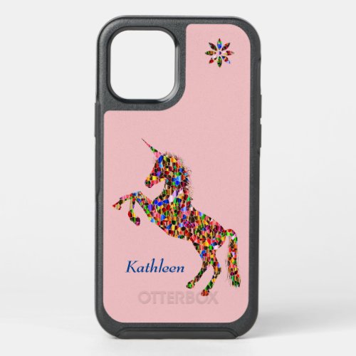 Pink Magical Whimsical Unicorn Glitter Personalize OtterBox Symmetry iPhone 12 Case