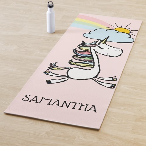 Pink Magical Yoga Unicorn Illustration Yoga Mat