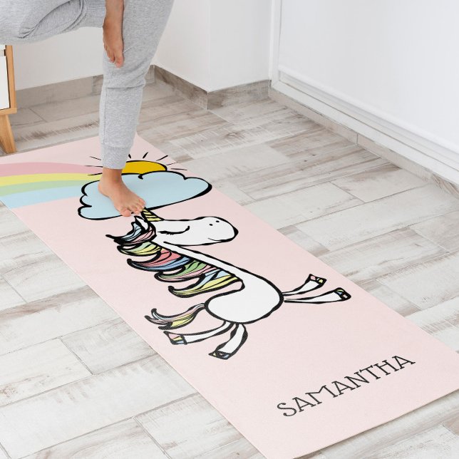 Pink Magical Yoga Unicorn Illustration Yoga Mat (Perfect for those who love a little extra sparkle and imagination in their day.)
