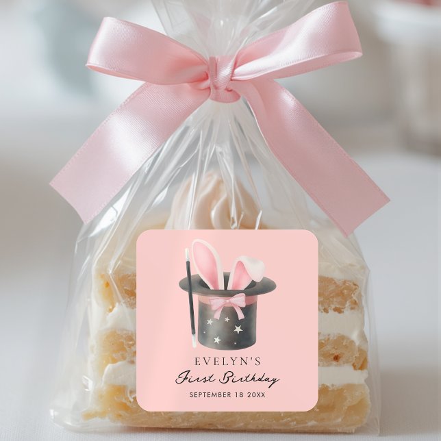 Pink Magician's Hat Bunny Ears 1st Birthday Square Sticker (Creator Uploaded)