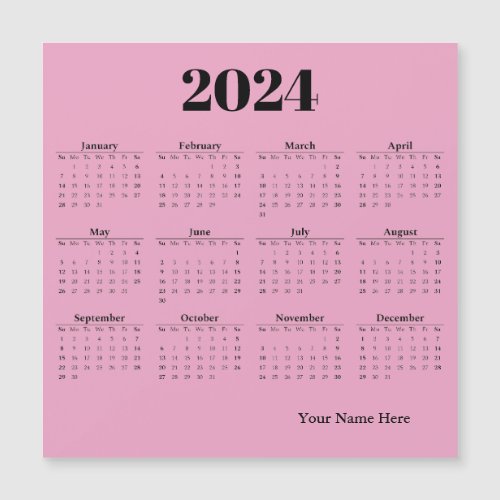 Pink magnetic card for 2024 calendar