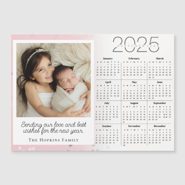 Pink Magnetic Holiday Christmas Card Custom Photo (Front)