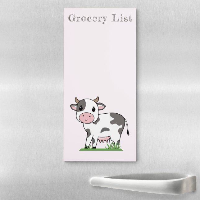 Pink Magnetic Notepad with a Cute Cow (In Situ)