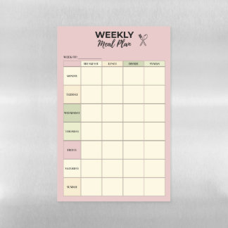 Pink Magnetic Weekly Meal Plan – Dry Erase Sheet