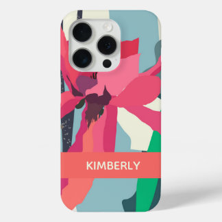 Pink Magnolia Abstract Floral Color Blocks Custom iPhone 15 Pro Case