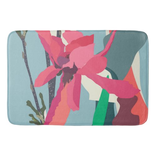 Pink Magnolia Abstract Floral Color Blocks Home    Bath Mat