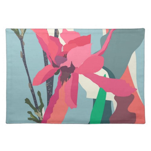 Pink Magnolia Abstract Floral Color Blocks Home    Cloth Placemat