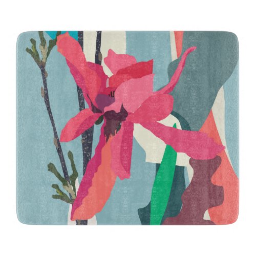 Pink Magnolia Abstract Floral Color Blocks Home    Cutting Board