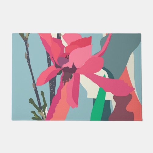 Pink Magnolia Abstract Floral Color Blocks Home    Doormat