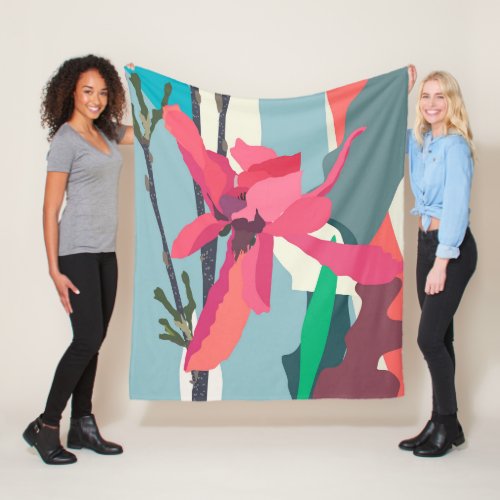 Pink Magnolia Abstract Floral Color Blocks Home Fleece Blanket