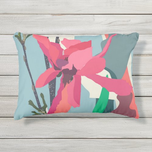 Pink Magnolia Abstract Floral Color Blocks Home    Outdoor Pillow