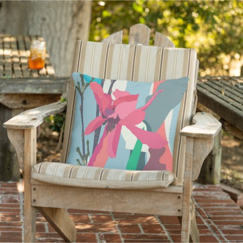 Pink Magnolia Abstract Floral Color Blocks Home    Outdoor Pillow