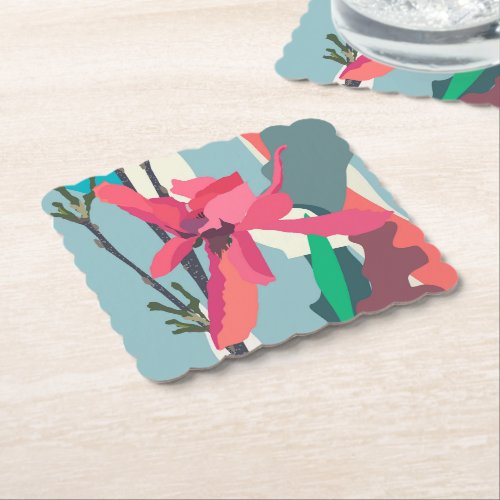 Pink Magnolia Abstract Floral Color Blocks Home    Paper Coaster