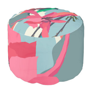 Pink Magnolia Abstract Floral Color Blocks Home    Pouf