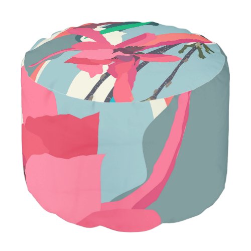 Pink Magnolia Abstract Floral Color Blocks Home    Pouf