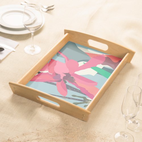 Pink Magnolia Abstract Floral Color Blocks Home    Serving Tray