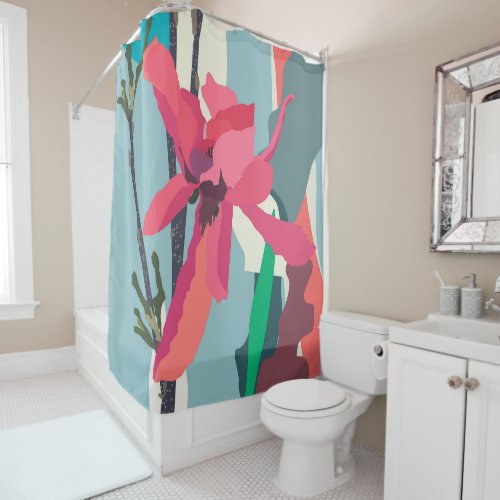 Pink Magnolia Abstract Floral Color Blocks Home    Shower Curtain