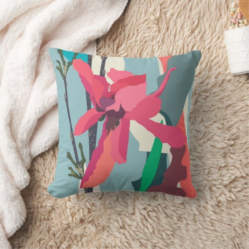 Pink Magnolia Abstract Floral Color Blocks Home  Throw Pillow