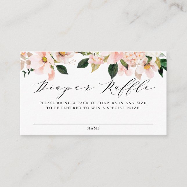 Pink Magnolia and Hydrangea Diaper Raffle Game Enclosure Card (Front)