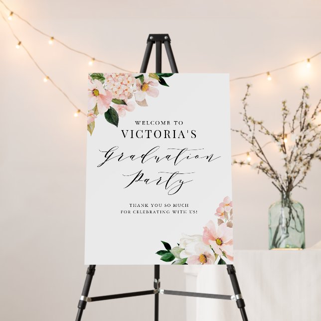 Pink Magnolia and Hydrangea Graduation Party Foam Board (In Situ (Stand))