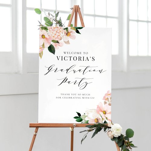 Pink Magnolia and Hydrangea Graduation Welcome Poster