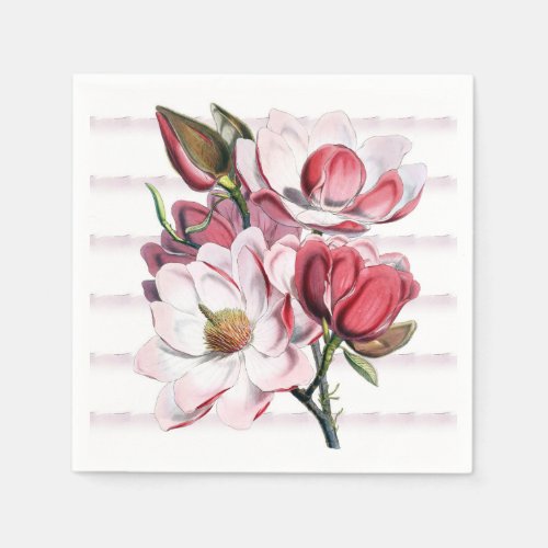 Pink Magnolia Blooms Floral Paper Napkins