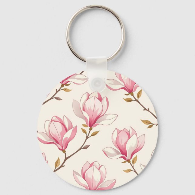 Pink Magnolia Blossom Pattern Keychain (Front)