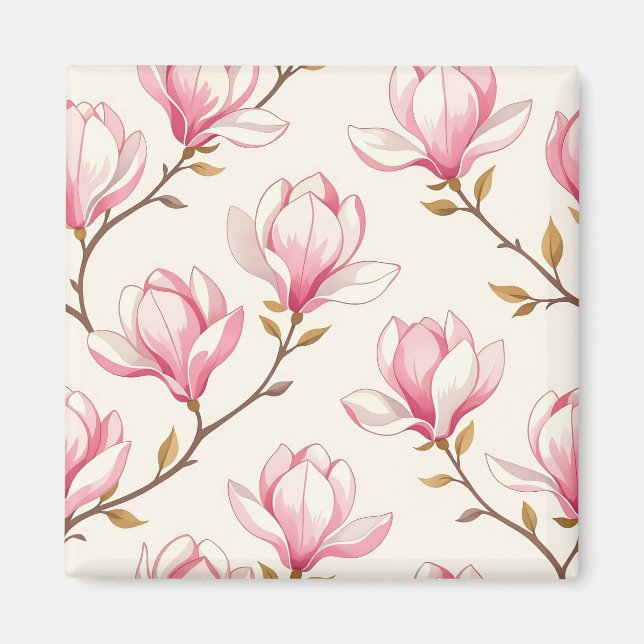 Pink Magnolia Blossom Pattern Magnet (Front)