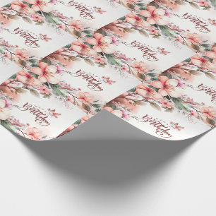 Pink Magnolia Blossoms and Birds Happy Birthday Wrapping Paper