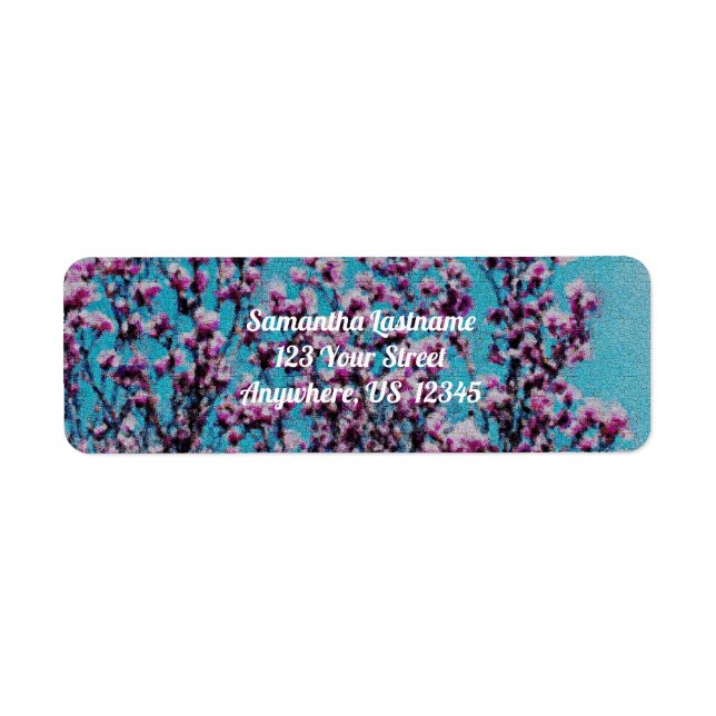 Pink Magnolia Blossoms Blue Sky Painting Address Label (Front)