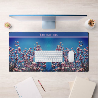 Pink Magnolia Blossoms Blue Sky Personalized Desk Mat
