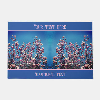 Pink Magnolia Blossoms Blue Sky Personalized Doormat