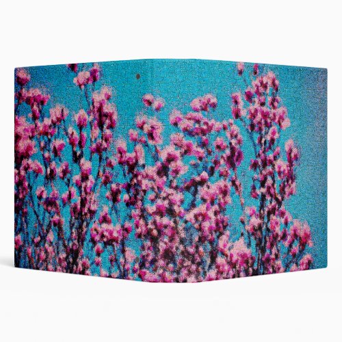 Pink Magnolia Blossoms Blue Sky Photo Painting  3 Ring Binder