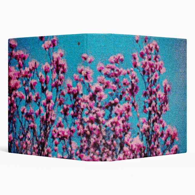Pink Magnolia Blossoms Blue Sky Photo Painting  3 Ring Binder (Background)