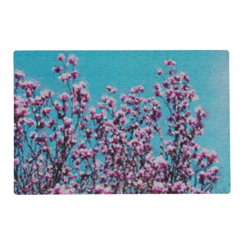 Pink Magnolia Blossoms Blue Sky Photo Painting  Placemat