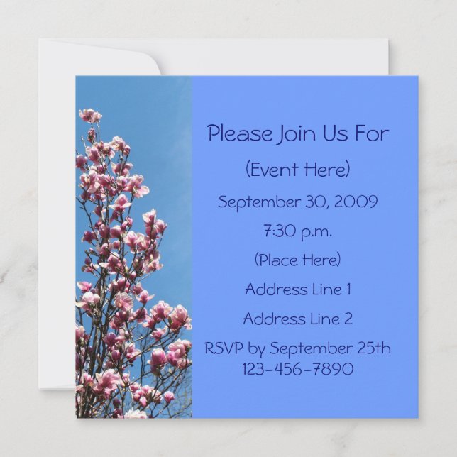 Pink Magnolia Blossoms Floral  Invitation (Front)