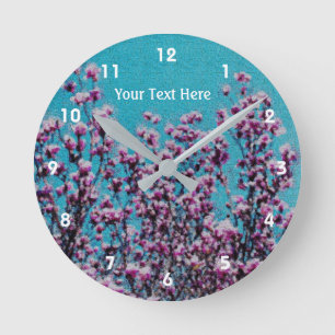 Pink Magnolia Blossoms Flower Art Personalized Round Clock