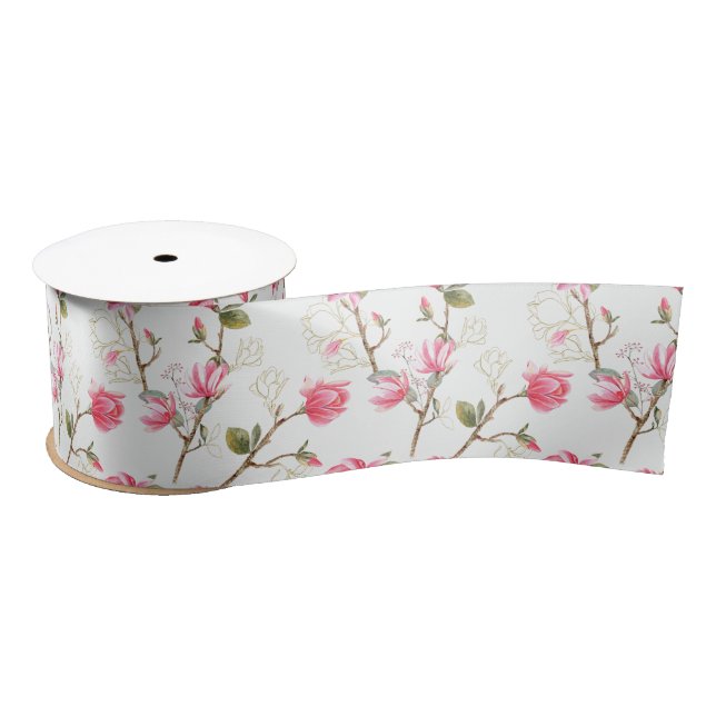 Pink Magnolia Blossoms Spring Bridal Shower  Satin Ribbon (Spool)