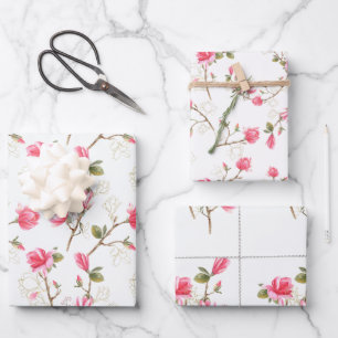 Pink Magnolia Blossoms Spring Bridal Shower  Wrapping Paper Sheets